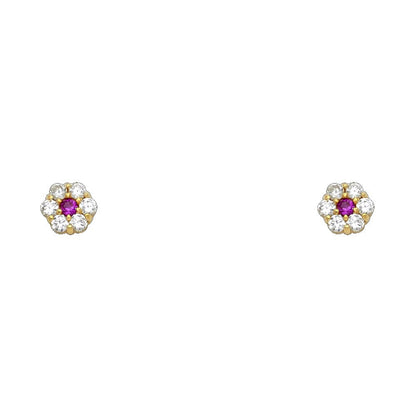 14k Yellow Gold Flower Stud Earrings with Screw Back - 12 Different Color Available