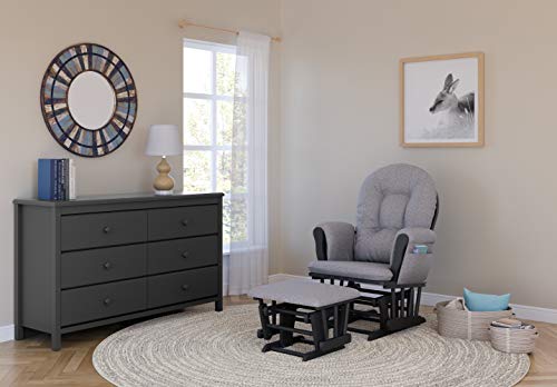 Storkcraft Premium Hoop Glider and Ottoman (Espresso Base, Gray Cushion) – Padded Cushions with Storage Pocket, Smooth Rocking Motion, Easy to Assemble, Solid Hardwood Base