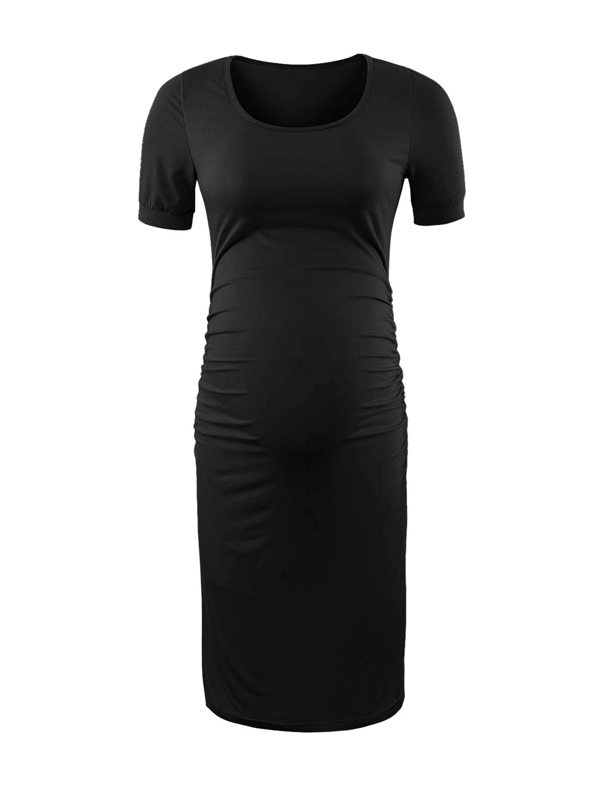 Peauty Everyday Essentials Maternity Bodycon Dress Side Ruch & Short Sleeve Dress for Baby Shower Daily (S-2XL)
