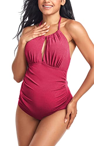 EastElegant Maternity Swimsuits One Piece V-Neck Pregnancy Swimwear Halter Maternity Bikini