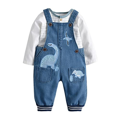 Baby Boy Clothes Set Infant Boy's Long Sleeve Romper+Dinosaur Denim Overalls Toddler Boys Fall Winter Outfits Suit