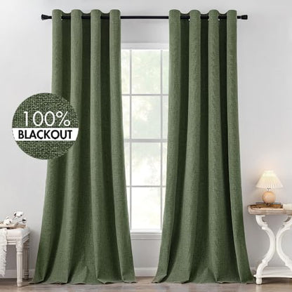MIULEE 100% Blackout Linen Textured Curtains for Bedroom Solid Thermal Insulated Natural Beige Grommet Room Darkening Curtains & Drapes Luxury Decor for Living Room Nursery 52 x 84 Inch (2 Panels)