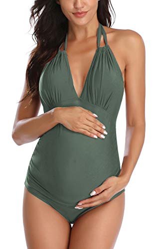 EastElegant Maternity Swimsuits One Piece V-Neck Pregnancy Swimwear Halter Maternity Bikini