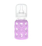 Lifefactory 4-Ounce BPA-Free Glass Baby Bottle with Protective Silicone Sleeve and Stage 1 Nipple, Lilac