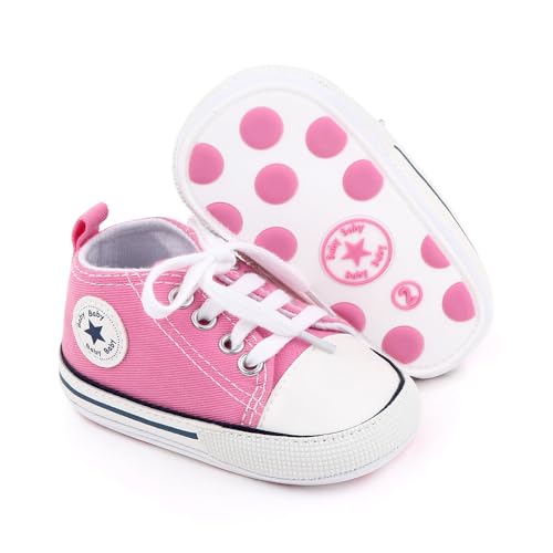 Unisex Baby Girls Boys Canvas High-top Shoes, Newborn Infant Anti-Slip Soft Sole Frist Walking Breathable Sneakers