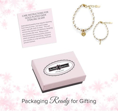 Cherished Moments Sterling Silver & 14K Gold Plated Mom and Me Cultured & Simulated Pearl Matching Bracelet Set for Mother and Daughters