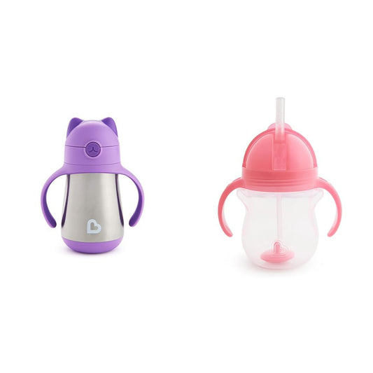 Munchkin Cool Cat Sippy Cup for Toddlers, Stainless Steel Straw Cup, 8 Ounce, Pink