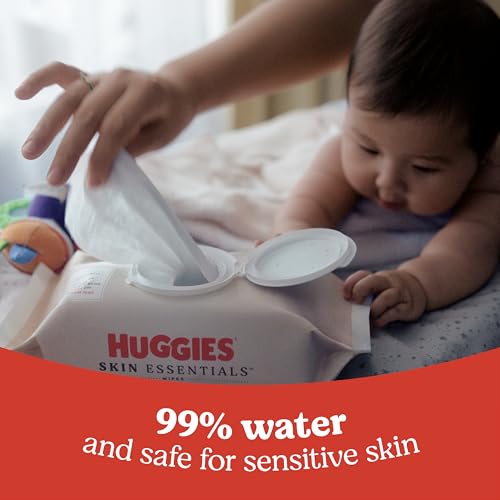 Huggies Skin Essentials Baby Wipes, Hypoallergenic, 99% Water, 2 Flip Top Packs (112 Wipes Total)