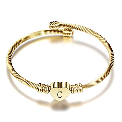 VQYSKO Gold Bracelets for Girls-A to Z Stainless Steel Heart Initial Girl Jewellery, Birthday Gifts for Girls