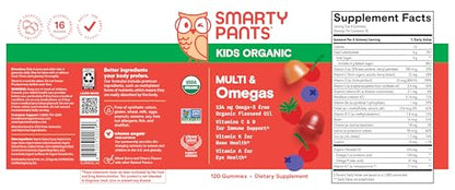 SmartyPants Kids Multivitamin Gummies: Omega 3 Fish Oil (EPA/DHA), Vitamin D3, C, Vitamin B12, B6, A, K & Zinc for Immune Support, Biotin, Gluten Free, Three Fruit Flavors, 120 Count (30 Day Supply)