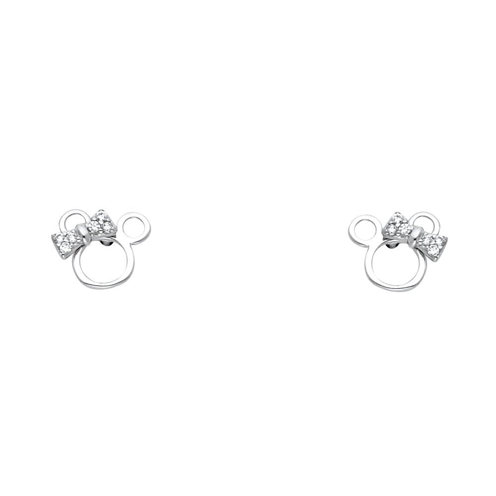14k REAL Yellow OR White Gold Mouse Stud Earrings with Screw Back