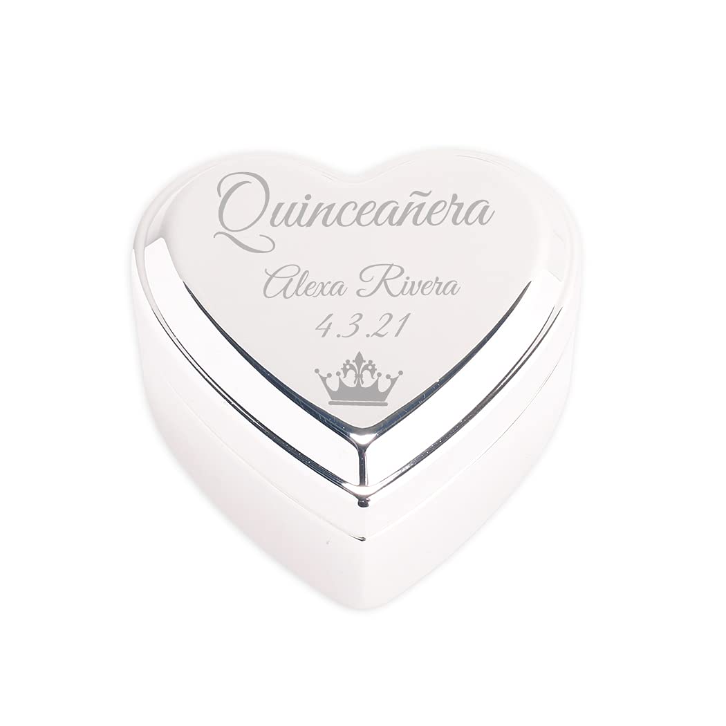 Cherished Moments Personalized Heart Jewelry Keepsake Box with Custom Engraved Cross and Name for Baby Baptism Gift for Girls, Silver Toned
