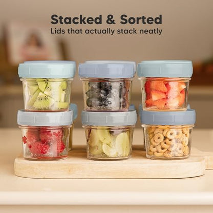 KeaBabies 4pk 8oz & 4pk 4oz Glass Baby Food Containers with Lids - Leak-Proof,Microwavable Small Glass Jars,Baby Purees & Toddler Snack Storage Containers,BPA-Free,Dishwasher & Freezer Safe(Musk Dusk)