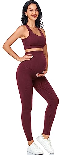 Women's Maternity 2 Piece Outfit Set - Bra & Shorts for Pregnancy - Yoga workout Lounge Wear Sets