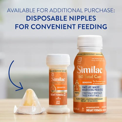 Similac 360 Total Care Sensitive Infant Formula for Fussiness & Gas Due to Lactose Sensitivity, Has 5 HMO Prebiotics, Non-GMO, Baby Formula, Ready to Feed, 8-fl-oz Bottle, Pack of 24