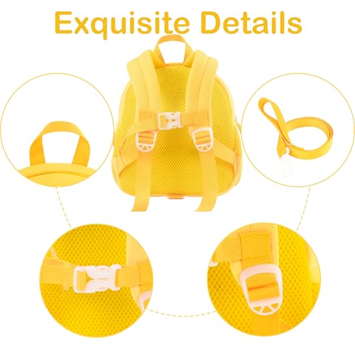 Toddler Backpacks for Boys Girls 2-4 Cute 3D Kids Duck Schoolbag with Baby Leash for Small Preschool Kindergarten Bookbag Cartoon Mini Travel Bags 10inch (Yellow)