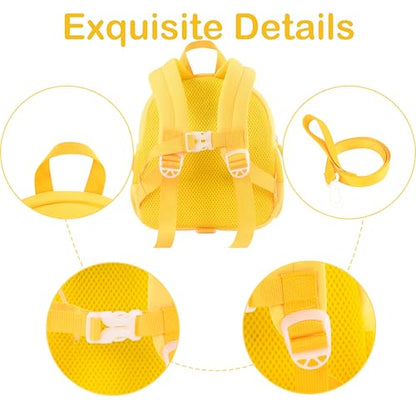 Toddler Backpacks for Boys Girls 2-4 Cute 3D Kids Duck Schoolbag with Baby Leash for Small Preschool Kindergarten Bookbag Cartoon Mini Travel Bags 10inch (Yellow)
