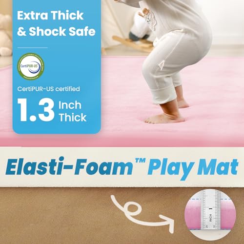 1.3" Thick Baby Play Mat,Ultra Soft Elasti-Foam 50×50 Playpen Mat for Tummy Time,Water-Repellent Coral Fleece Nursery Rug for Infants,Toddlers,Kids,Non-Slip Safe for Crawling(Light Grey)