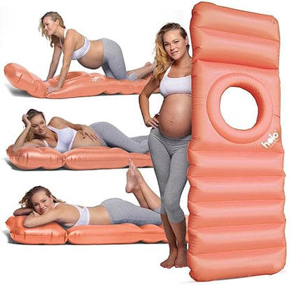 HOLO The Original Inflatable Pregnancy Pillow - Full Body Maternity Airbed/Float with Hole for Tummy - Sleeping Support & Comfort - Say Goodbye to Pregnancy Related Aches and Pains (White Sand)