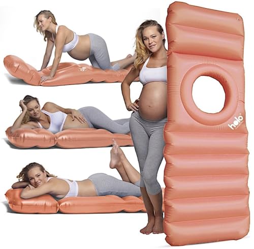 HOLO The Original Inflatable Pregnancy Pillow - Full Body Maternity Airbed/Float with Hole for Tummy - Sleeping Support & Comfort - Say Goodbye to Pregnancy Related Aches and Pains (White Sand)