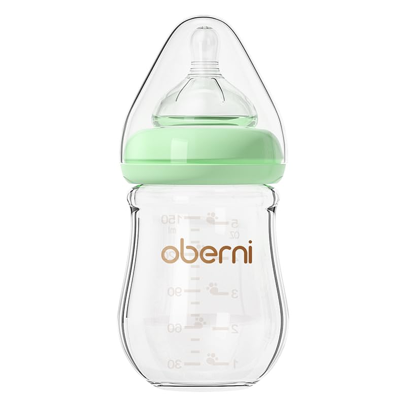 Glass Baby Bottles,Anti Colic Breastfeeding Bottle with Natural Response Nipple Size S,Wide Neck Slow Flow Baby Bottle for Baby,Newborn,Preemie 0-3 0-6 Month,BPA Free (Pink, 1 Pack, 5 Ounce)