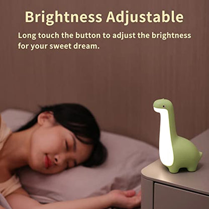 Cute Dinosaur Night Light, Brightness Adjustable Baby Bedside Night Lamp USB Recharging, Nursery Room Decor Kids Toddlers Night Light, Dinosaur Gifts for Birthday, Christmas, Green