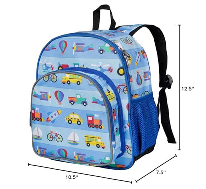 Wildkin 12-inch Kids Backpack – Padded, Adjustable, Ideal for Daycare & Travel - Trains, Planes, and Trucks