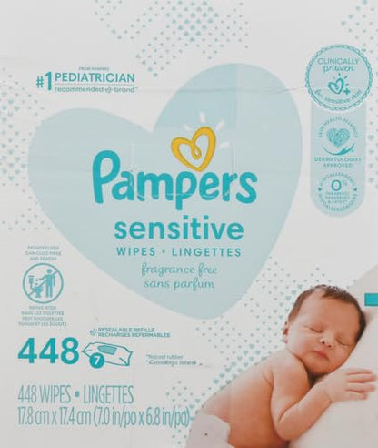 Pampers Baby Wipes Sensitive Perfume Free 7X Refill Packs (Tub Not Included) 448 Count