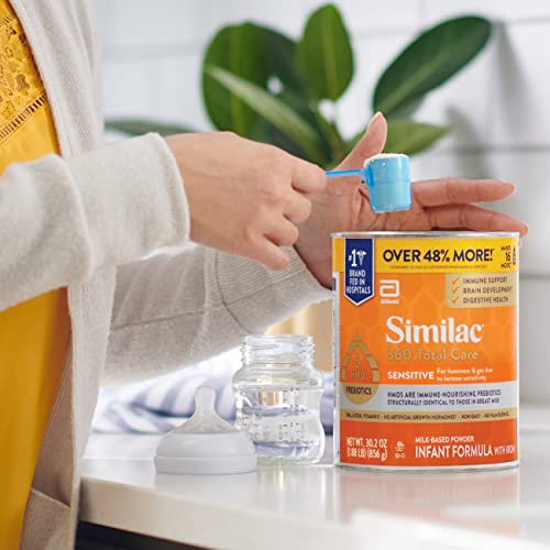 Similac 360 Total Care Sensitive Infant Formula for Fussiness & Gas Due to Lactose Sensitivity, Has 5 HMO Prebiotics, Non-GMO, Baby Formula Powder, 20.1-oz Tub