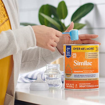 Similac 360 Total Care Sensitive Infant Formula for Fussiness & Gas Due to Lactose Sensitivity, Has 5 HMO Prebiotics, Non-GMO, Baby Formula Powder, 20.1-oz Tub