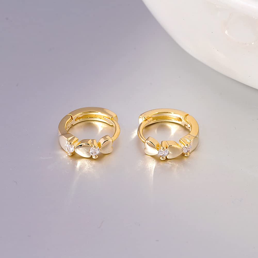 CiNily 14K White Gold Plated Small Hoop Earrings for Women Girls Heart Cubic Zirconia Hypoallergenic Earrings