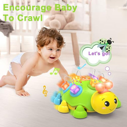 Baby Musical Ladybug Crawling Toys,Baby Toy 6-12 Months with Light-up Music, Early Educational Learning Montessori Toy, Infant Gift Toys for 7 8 9 10 11 Months 1-2 Years Old Newborn Girls (Pink)