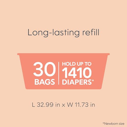 Diaper Genie Easy Roll Refill | 30 Bags Per Refill | Holds Up to 1410 Newborn Diapers | Odor Control | Diaper Pail Refill Bags | Fits Diaper Genie Signature & Platinum Pails