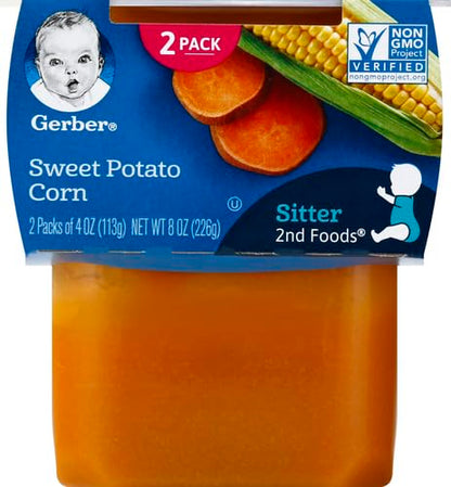 Gerber Baby Food 2nd Foods Blends, Sweet Potato Corn Puree, Veggie Power, Natural & Non-GMO, 4 Ounce Tubs, 2-Pack