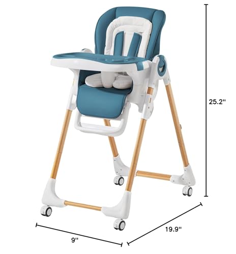 Convertible High Chairs for Babies and Toddlers, Height Adjustable Baby High Chair, High Chair with Removable Tray, Adjustable Backrest and Pedal, Portable Baby Dinning Chair with Lockable Wheels
