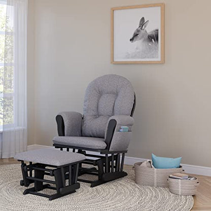 Storkcraft Premium Hoop Glider and Ottoman (Espresso Base, Gray Cushion) – Padded Cushions with Storage Pocket, Smooth Rocking Motion, Easy to Assemble, Solid Hardwood Base