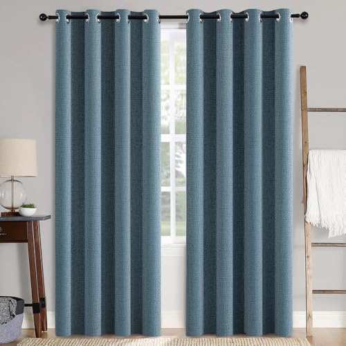 MIULEE 100% Blackout Linen Textured Curtains for Bedroom Solid Thermal Insulated Natural Beige Grommet Room Darkening Curtains & Drapes Luxury Decor for Living Room Nursery 52 x 84 Inch (2 Panels)