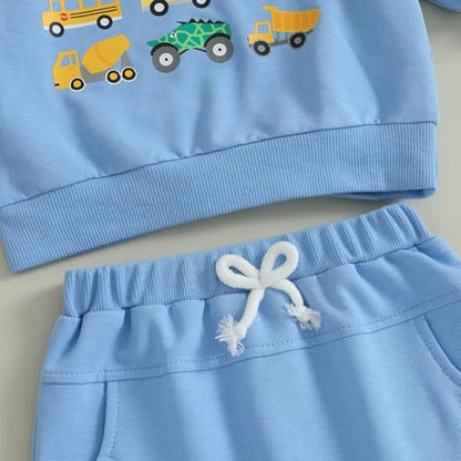 Fernvia Baby Boy Fall Winter Clothes Toddler Kids Solid Outfits Vehicle Long Sleeve Sweatshirt Tops + Joggers Pants Set