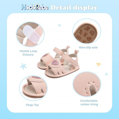HsdsBebe Baby Girls Sandals Bohemia Flower Bow Soft Sole Toddler First Walkers Beach Summer Shoes