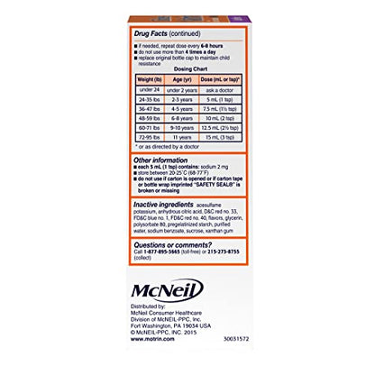 Motrin Children's Oral Suspension 100mg Ibuprofen Medicine, NSAID Fever Reducer & Pain Reliever for Minor Aches & Pains Due to Cold & Flu, Dye Free, Alcohol-Free, Berry Flavored, 8 fl. oz