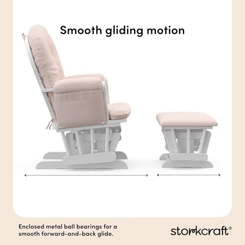 Storkcraft Premium Hoop Glider and Ottoman (Espresso Base, Gray Cushion) – Padded Cushions with Storage Pocket, Smooth Rocking Motion, Easy to Assemble, Solid Hardwood Base