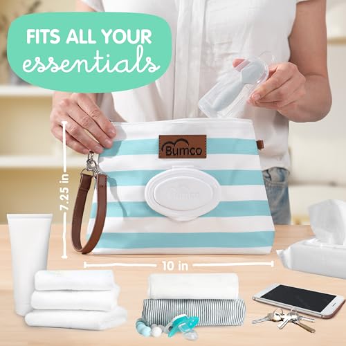 Bumco Diaper Clutch Bag with Refillable Wipes Dispenser - Water Resistant, Lightweight Diaper Pouch with on the go Wipes Dispenser, Portable Baby Wipe Dispenser, (Pink Stripes)