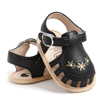 GDSDYM Infant Baby Girls Summer Sandals with Flower Bowknot Soft Sole Wedding Dress Flats Newborn First Walkers Crib Dress Shoes