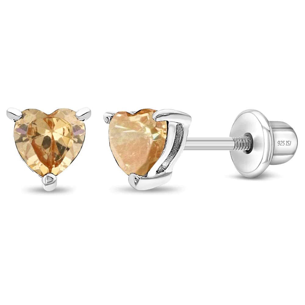 925 Sterling Silver Girls CZ Heart Hypoallergenic Safety Screw Back Earrings - Adorable 5mm Heart Earrings for Young Girls - Great Jewelry for Everyday Wear for Toddlers to Teens