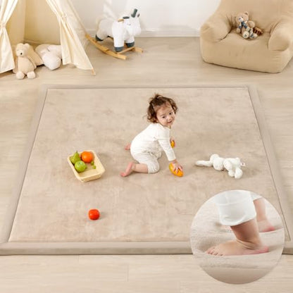 1.3" Thick Baby Play Mat,Ultra Soft Elasti-Foam 50×50 Playpen Mat for Tummy Time,Water-Repellent Coral Fleece Nursery Rug for Infants,Toddlers,Kids,Non-Slip Safe for Crawling(Light Grey)