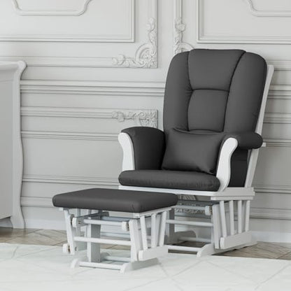 Storkcraft Tuscany Custom Glider and Ottoman with Free Lumbar Pillow (White/Slate Gray Swirl) - Cleanable Upholstered Comfort Rocking Nursery Chair with Ottoman