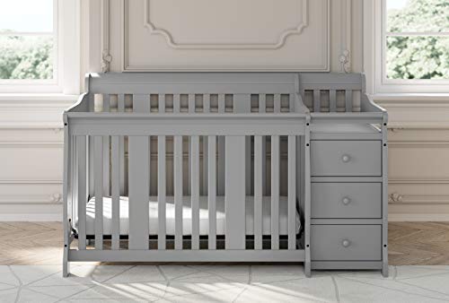 Storkcraft Portofino 5-in-1 Convertible Crib and Changer (Espresso) – Crib and Changing -Table Combo with 3 Drawers, Includes Baby Changing Pad, Converts to Full-Size Bed