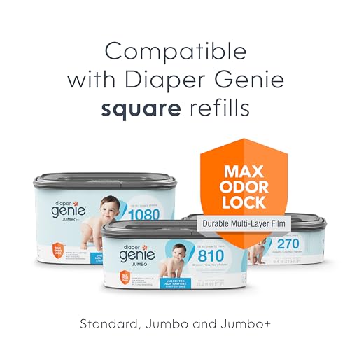 Diaper Genie Classic Pail Includes 1 Starter Square Refill That can Hold up to 165 Newborn-Sized Diapers.