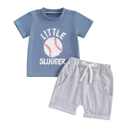 Toddler Baby Boy Baseball Outfit Short Sleeve T-shirt and Drawstring Shorts 2 Piece Baseball Clothing Sets