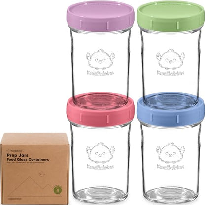 KeaBabies 4pk 8oz & 4pk 4oz Glass Baby Food Containers with Lids - Leak-Proof,Microwavable Small Glass Jars,Baby Purees & Toddler Snack Storage Containers,BPA-Free,Dishwasher & Freezer Safe(Musk Dusk)